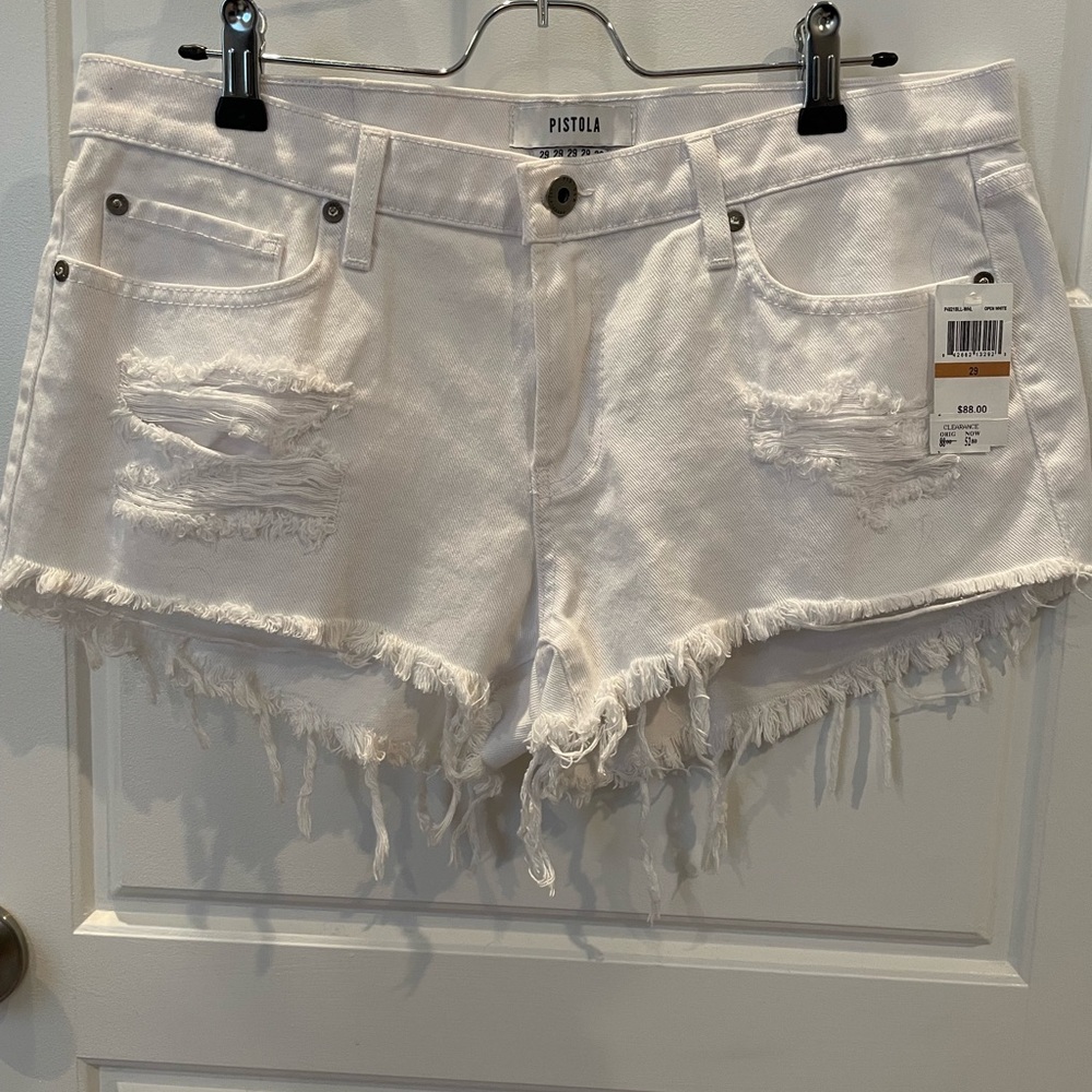White pistola distressed jean shorts size 8/29